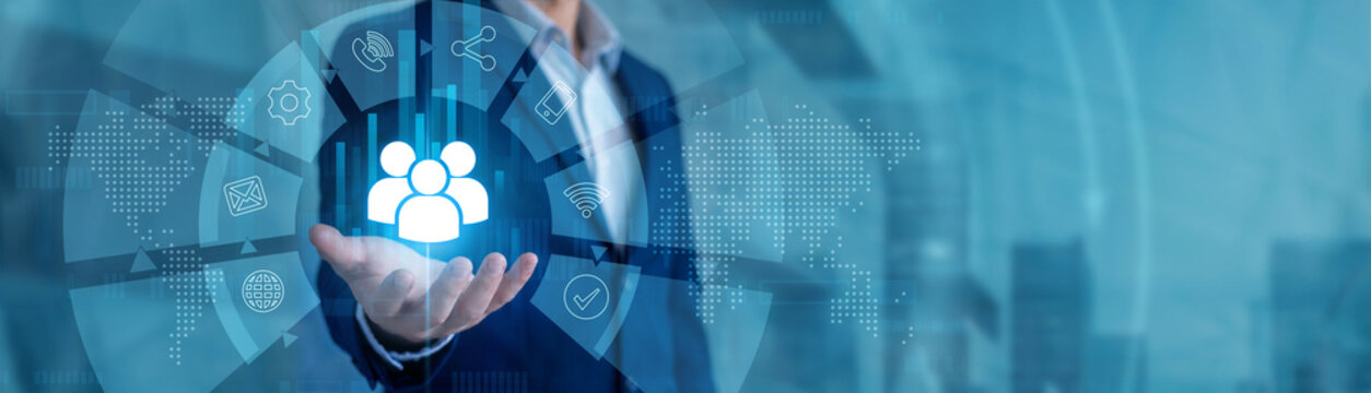 Media admin tracking online users holding a hand device. Social Network steady flow on global network virtual communication dashboards. Digital community algorithms linking diverse online friends.