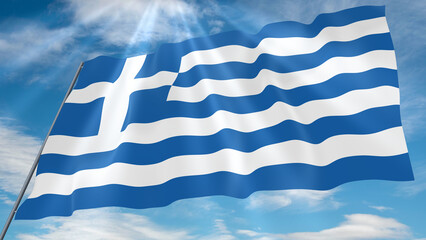 Obraz premium Greece Waving Flag on Blue Sky Background