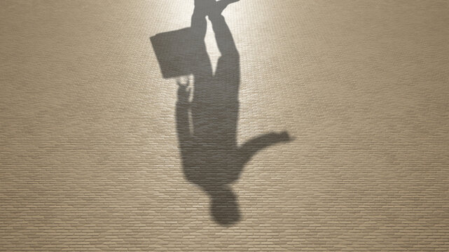 Concept or conceptual background of floor texture surface with a human shadow as silhouette. A 3d illustration metaphor to casual consumerism, a happy customer holding shopping bags for retail design