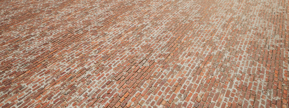 Concept or conceptual vintage or grungy brown background of brick texture floor as a retro pattern layout. A 3d illustration for construction, architecture, urban and interior design