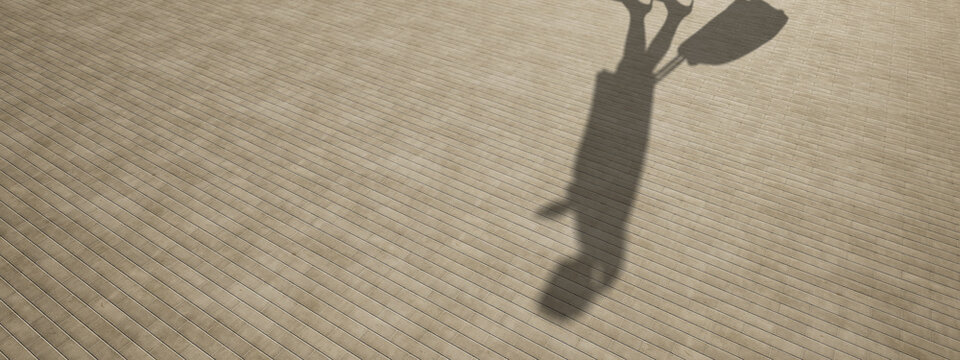 Concept or conceptual background of floor texture surface with a human shadow as silhouette. 3d illustration metaphor to young casual tourism, vacation or journey positive happy passenger trip design