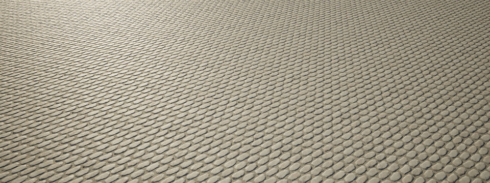 Concept or conceptual vintage or grungy beige background of round brick texture floor as a retro pattern layout. A 3d illustration for construction, architecture, urban and interior design