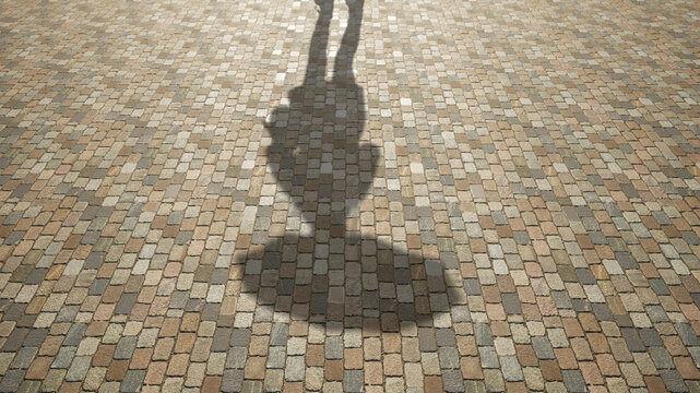 Concept or conceptual background of floor texture surface with a human shadow as silhouette. 3d illustration metaphor to meteorology forecast climate protection design