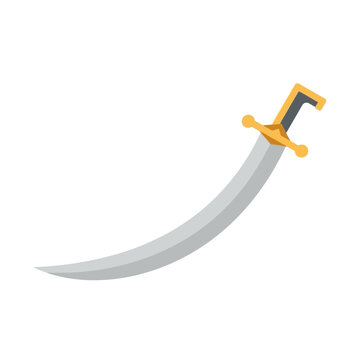 Flat Vector Illustration of a Traditional Scimitar Curved Sword