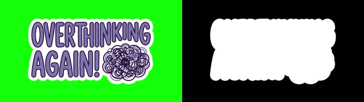 Overthinking and anxiety sticker pack collage, mental health humor badges, stop motion animation on green screen