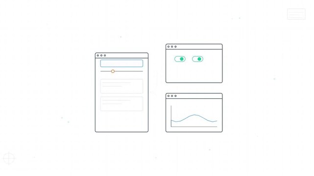 Minimalist user interface wireframe with moving data elements