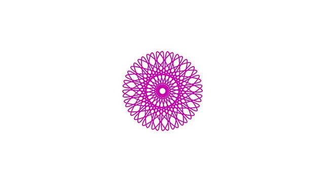 Minimalist pink geometric mandala animation on white background, abstract circular pattern motion