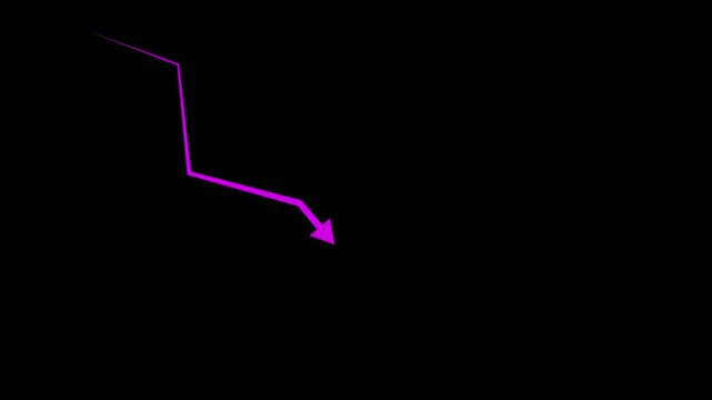 Animated purple line graph declining with arrow, financial market downtrend concept, business loss and economic recession data visualization on black background