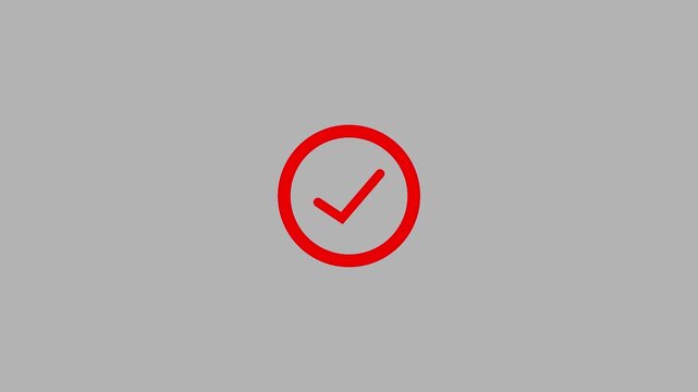 Animated red checkmark on grey background, minimalist success and approval symbol tick confirm
