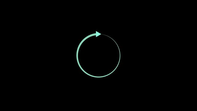 Minimalist circular loading spinner animation with arrow head on black background, progress indicator