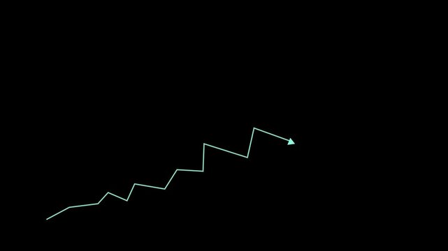 Animated rising staircase graph line chart on black background, for business growth, and financial success