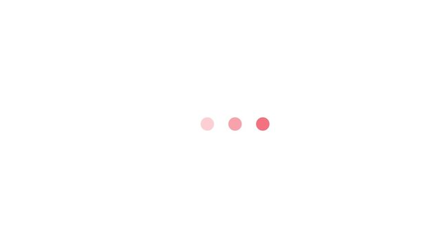 Minimalist red loading dots animation on white background, for ui ux, progress indicator