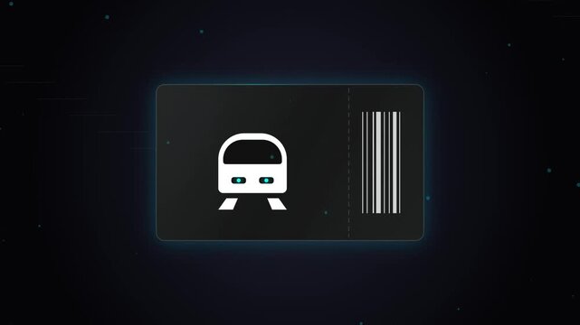 Digital Train Ticket Icon Animation on Dark Background