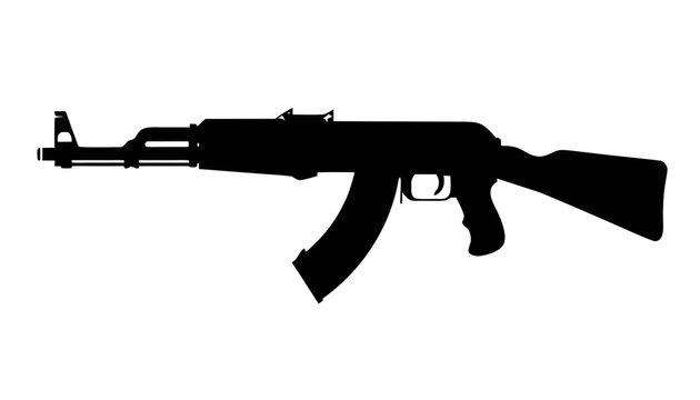 Ak47 assault rifle black silhouette icon, military firearm graphic illustration