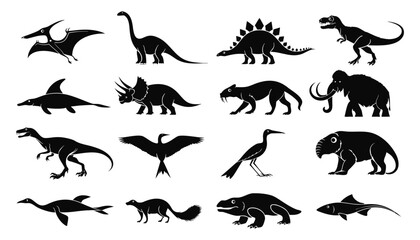 Set of prehistoric animals and dinosaurs silhouettes, vector illustration © AHvect