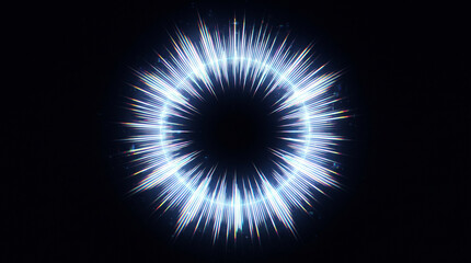 Fototapeta premium Abstract circular light burst or sound wave visualization with glowing radial lines on a black background