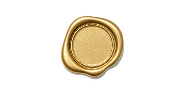 Gold wax seal isolated on white background for envelope, certificate, and official document certification