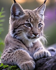 Obraz premium A eurasian lynx kitten in a galactic arm