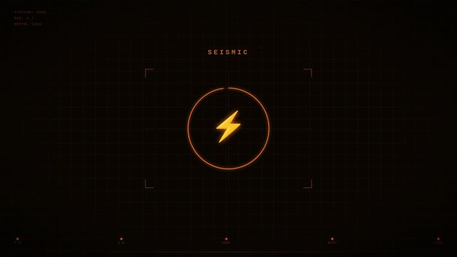 Seismic Alert Interface With Glitch Hud And Lightning Bolt Display