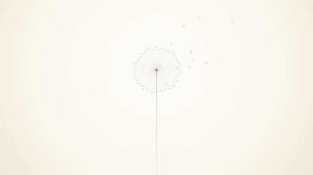 Dandelion Seeds Floating Away From Stem On Pale Cream Background
