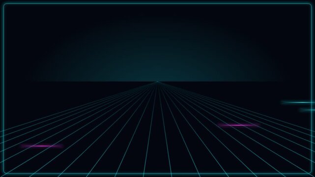 Grid Perspective Road Rushing With Neon Synthwave Glow Lines