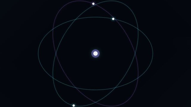 Orbital Atom Model With Glowing Nucleus And Electron Particle Ring