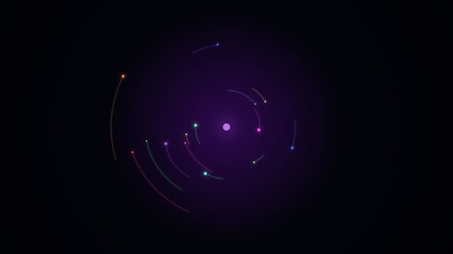 Gravity Well Orbits With Glowing Neon Particles In Deep Space