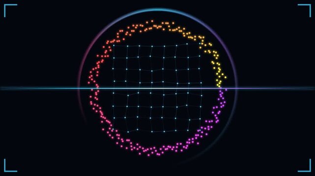 Scanning Hud Interface Building Rainbow Particle Ring On Grid