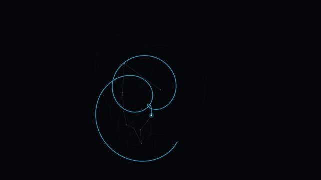Orbital Epicycle Curve With Glowing Green Loops On Dark Space Field