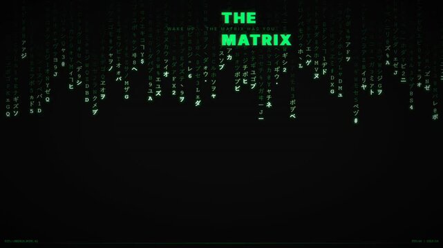 Matrix Rain Animation With Falling Code And Neon Green Text