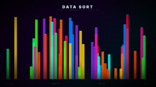 Data Sort Bar Chart With Neon Colors And Glitch Disruption Warning