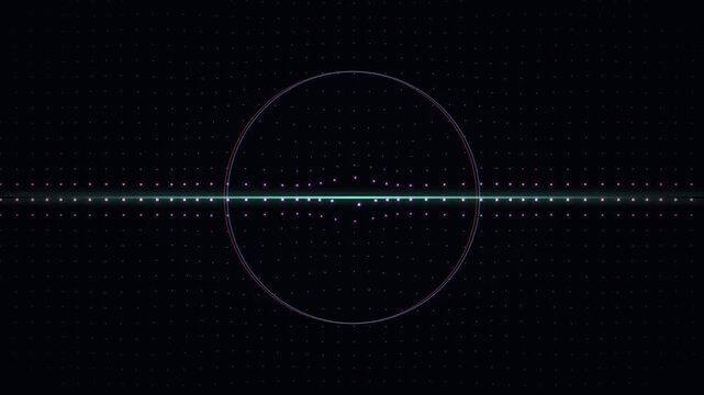 Glowing Cyan Line And Ring On Dot Grid With Purple Glow