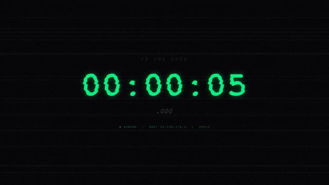 Glitched Countdown Timer Display With Red Scanlines And Signal Error