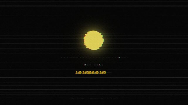 Yellow Morse Signal Glitches With Sos Help Text Over Black Scanlines
