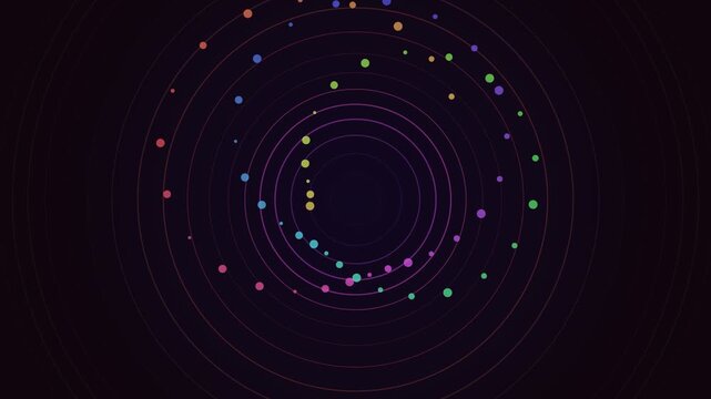 Orbital Particle Rings With Neon Dots In Deep Space Animation
