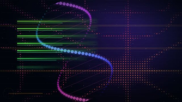Glowing Neon Dot Double Helix Strand Horizontal Scan