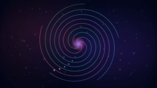Spiral Galaxy Rotating With Neon Arms And Color Shifting Core