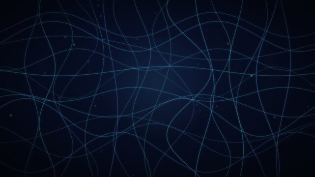 Flowing Cyan Network Lines Glowing Mesh On Dark Blue Background Loop