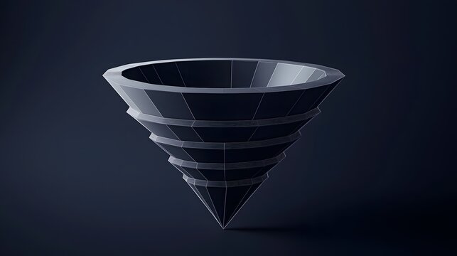 3d render of revenue funnel representing a business finance concept, minimalist monochrome grey