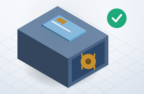 Isometric PCI DSS payment card vault with secure data storage