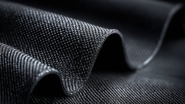 Carbon fiber fabric texture with wavy folds, industrial black composite material weave, high-tech textile surface for automotive and aerospace engineering