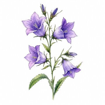 Watercolor Bellflower Botanical Illustration Isolated on White