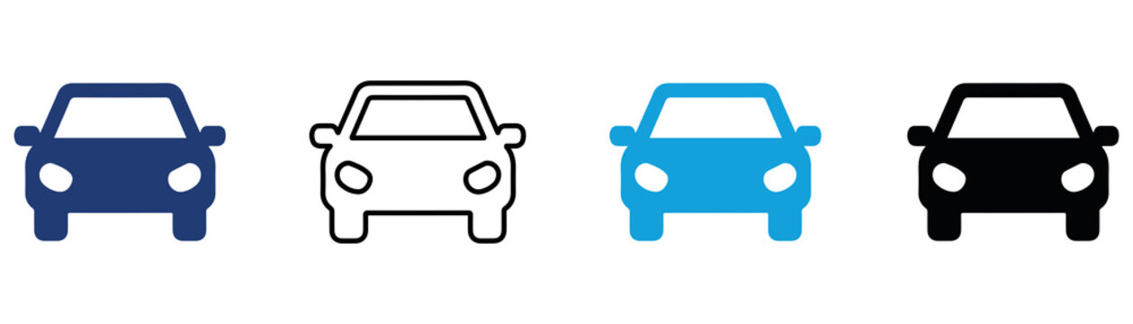 Multicolor Car Icon Set with Filled and Outline Styles for Automobile Vehicle Transportation Driving Automotive Travel and Road Transport Isolated on Transparent Background