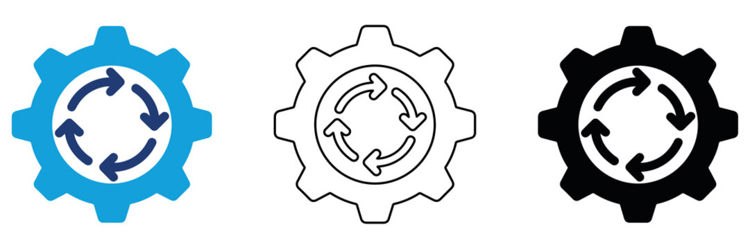 Multicolor Gear Settings Icon Set with Filled and Outline Styles for System Configuration Preferences Software Engineering and Technology Management Isolated on Transparent Background