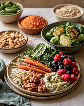 Selection of low glycemic foods supporting blood sugar stability and healthy nutrition for diabetes management.