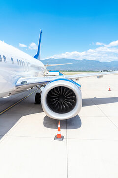 Aircraft engine of an airplane in  under wing