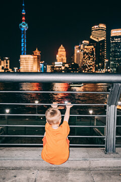 Child looks at Shanghai