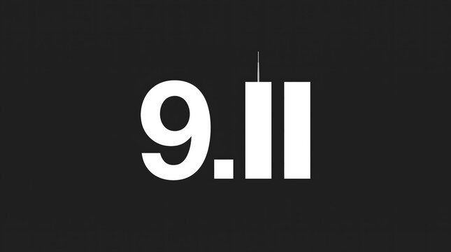 A minimalist graphic design representing the september eleventh terrorist attacks featuring the number nine and two vertical bars resembling the twin towers silhouette
