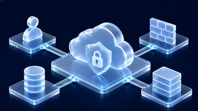 Cloud Security System and Cyber Protection Infrastructure Illustration