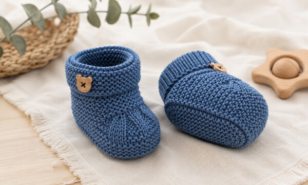 blue pair of baby shoes, lovely baby boy booties